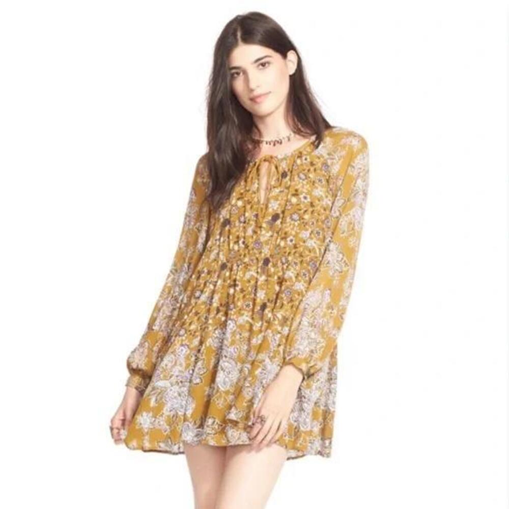 Free People Lucky Loosie Yellow Floral Swing Dress XS